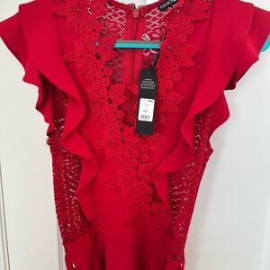 Fashion Nova Red Lace Ruffle Dress